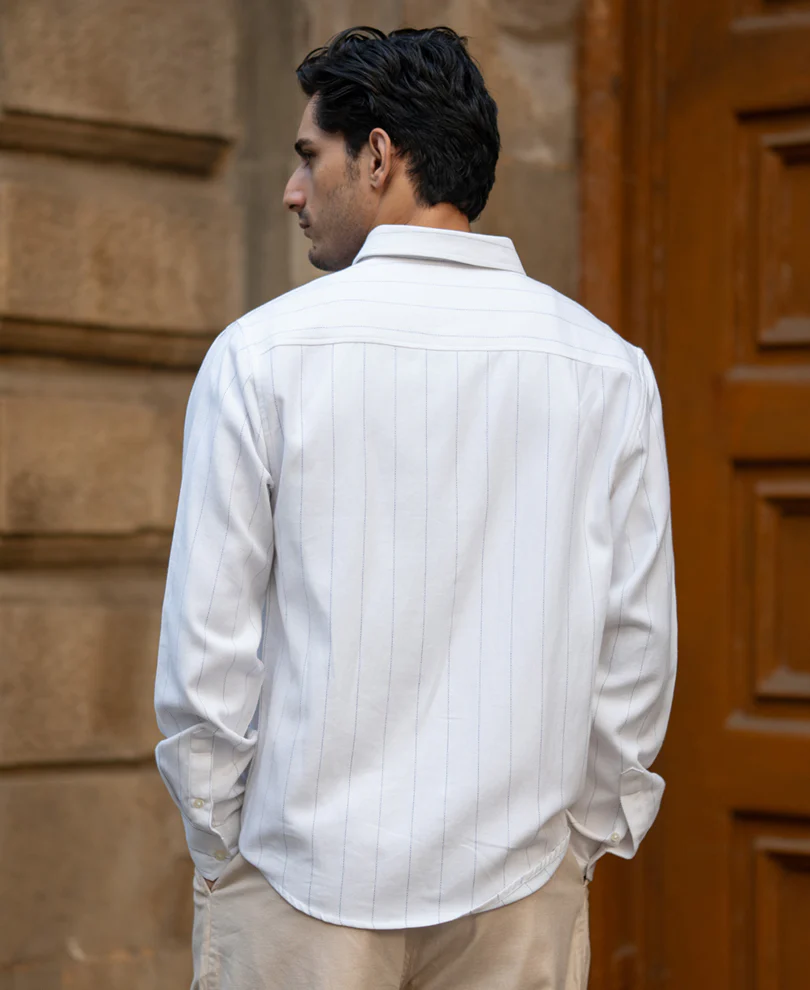 White Twill Stripe Shirt - Image 5
