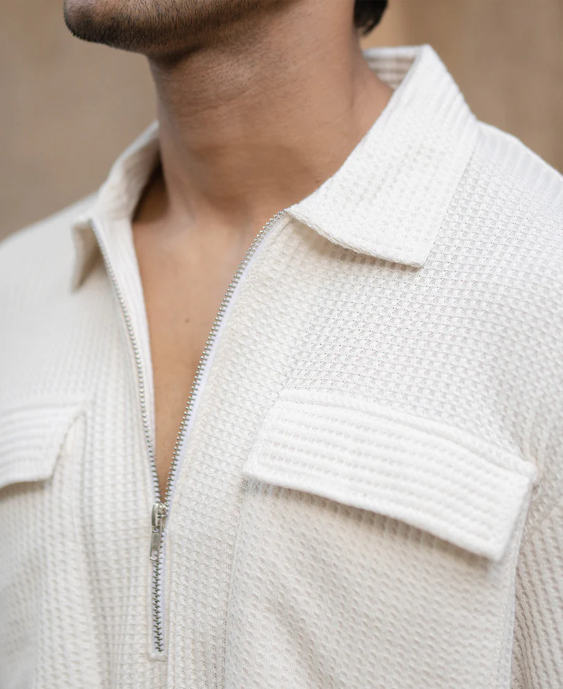 White Zipper Polo With Pockets