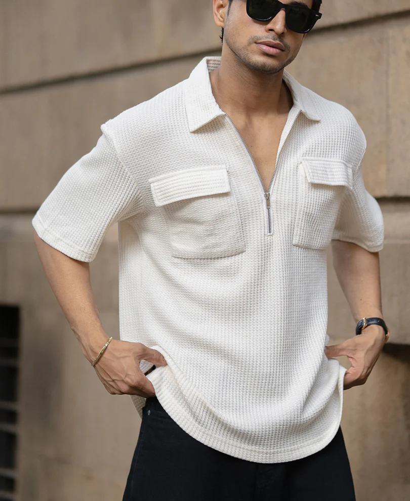 White Zipper Polo With Pockets - Image 2