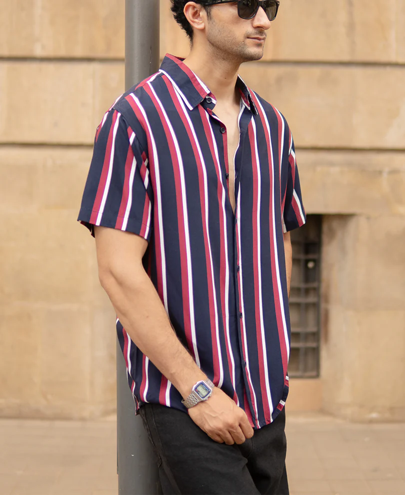 Wine And Navy Striped Shirt - Image 2