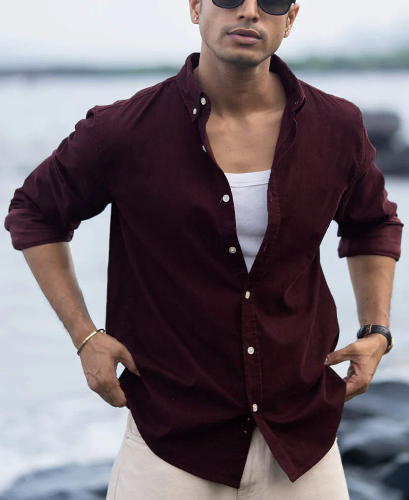 Wine Corduroy Buttondown Shirt - Image 7