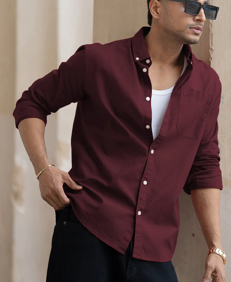 Wine Cotton Oxford Shirt - Image 2