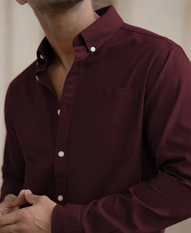 Wine Cotton Oxford Shirt - Image 3