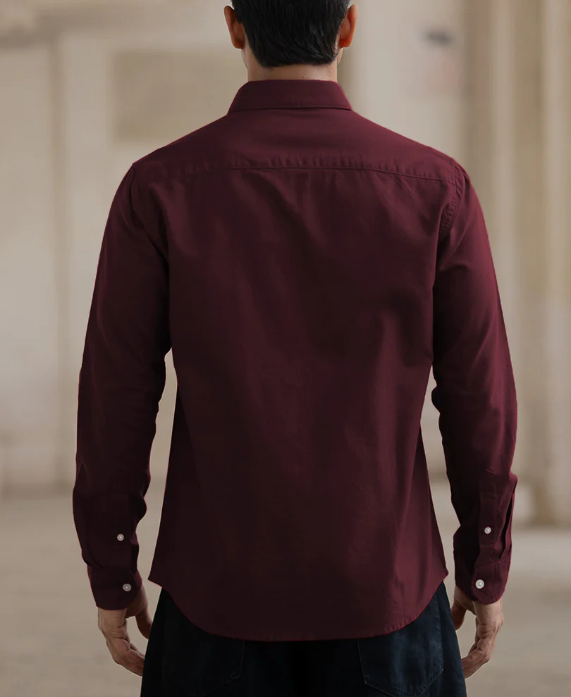 Wine Cotton Oxford Shirt - Image 4