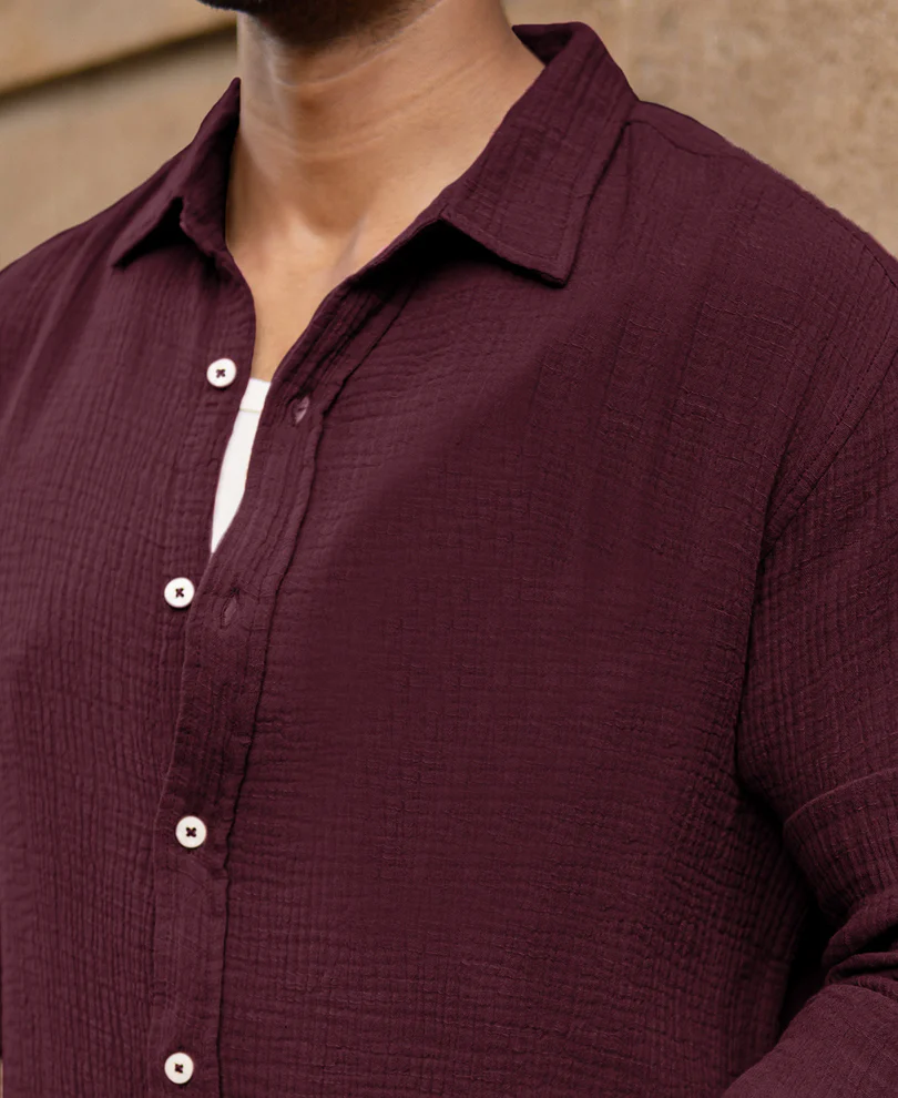 Wine Crinkled Shirt - Image 4