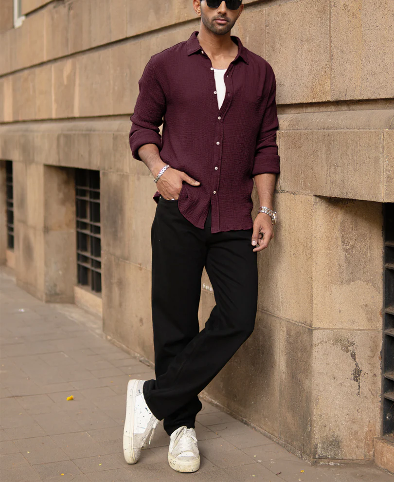 Wine Crinkled Shirt - Image 6
