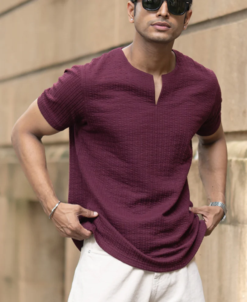 Wine Structured Stripe T-Shirt - Image 2