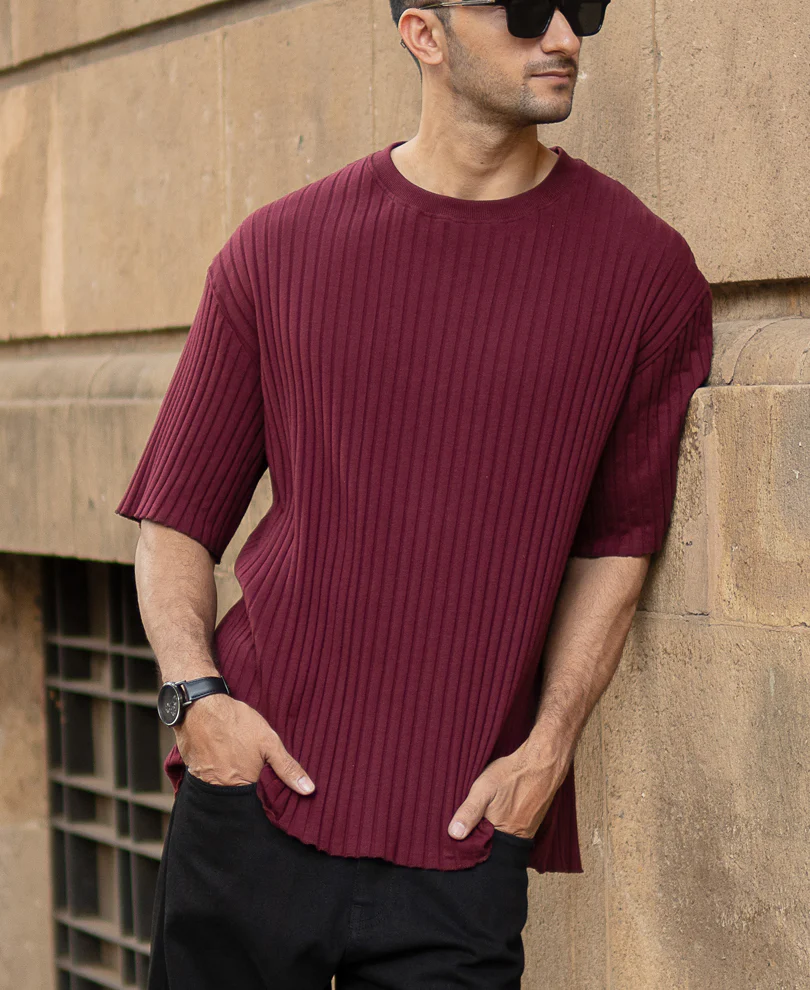 Wine Rib Knit T-Shirt - Image 2