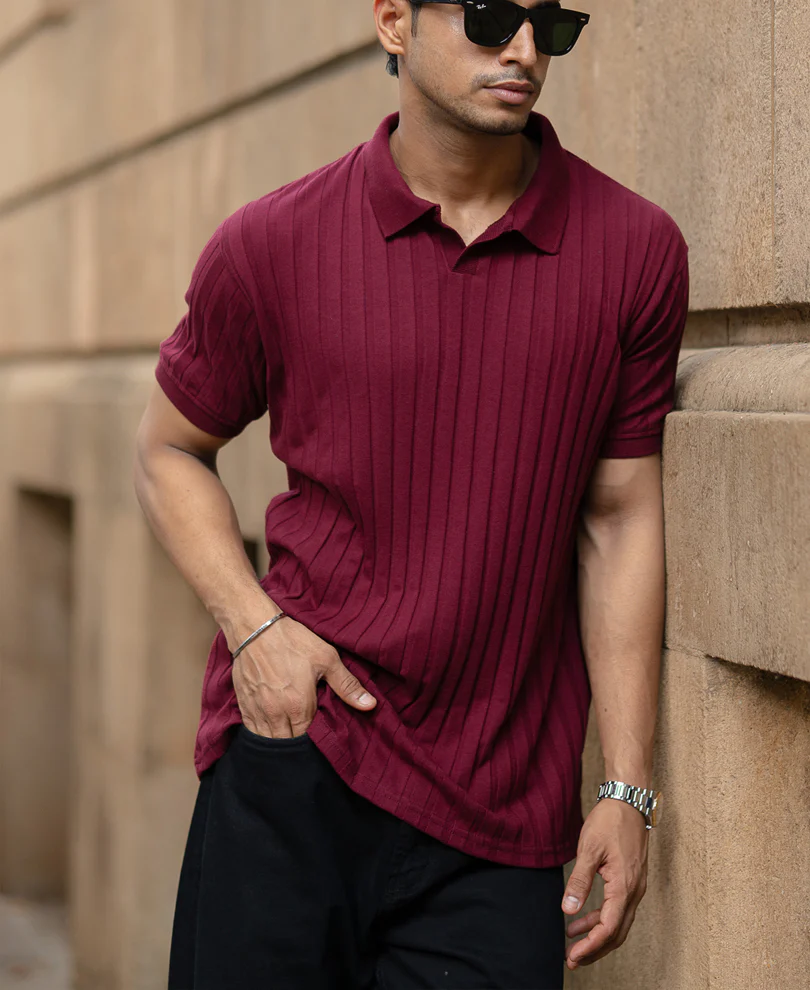 Wine Self Stripe T-Shirt - Image 2