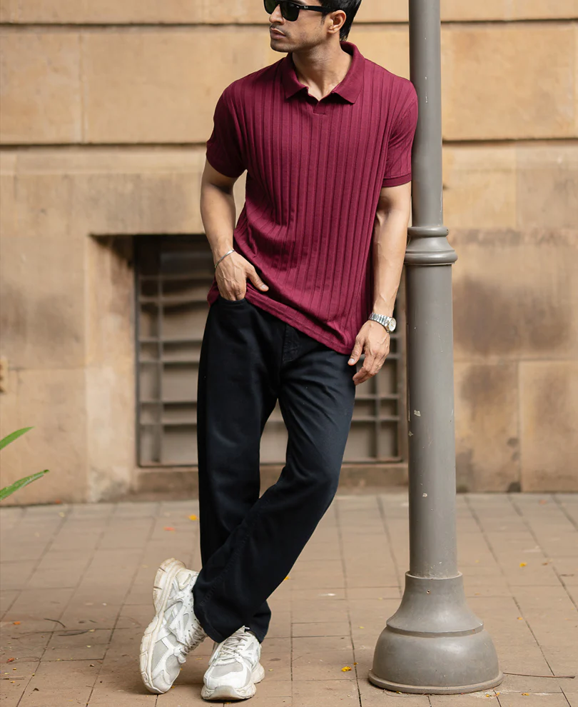 Wine Self Stripe T-Shirt - Image 6