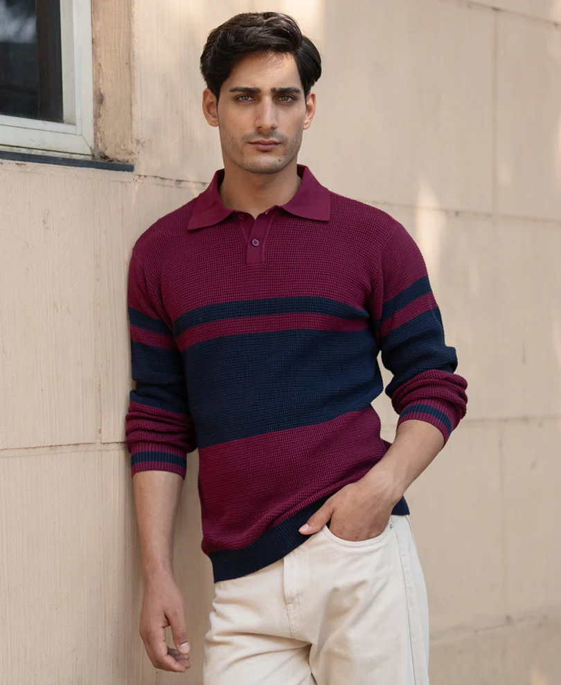 Wine Stripe Knit Sweater - Image 3