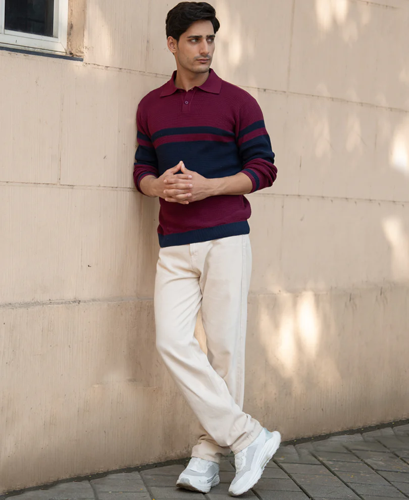 Wine Stripe Knit Sweater - Image 7