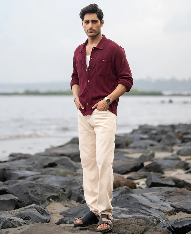Wine Striped Knitted Shirt - Image 6