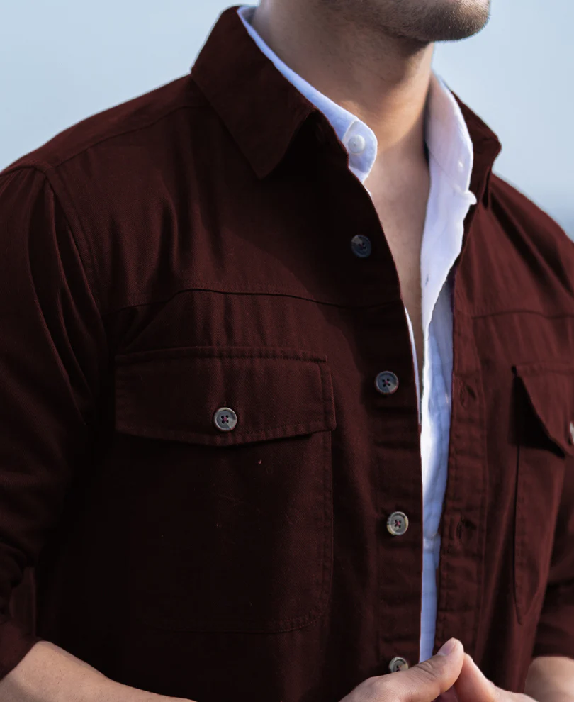 Wine Structured Overshirt With Pockets - Image 5