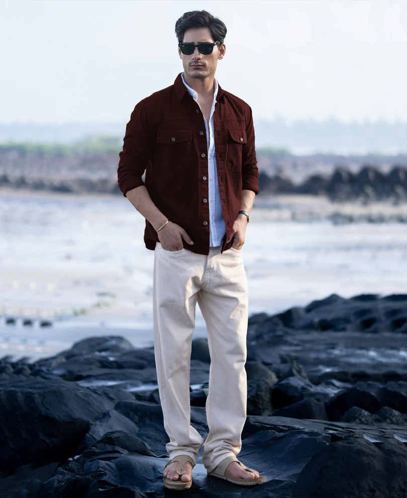 Wine Structured Overshirt With Pockets - Image 7