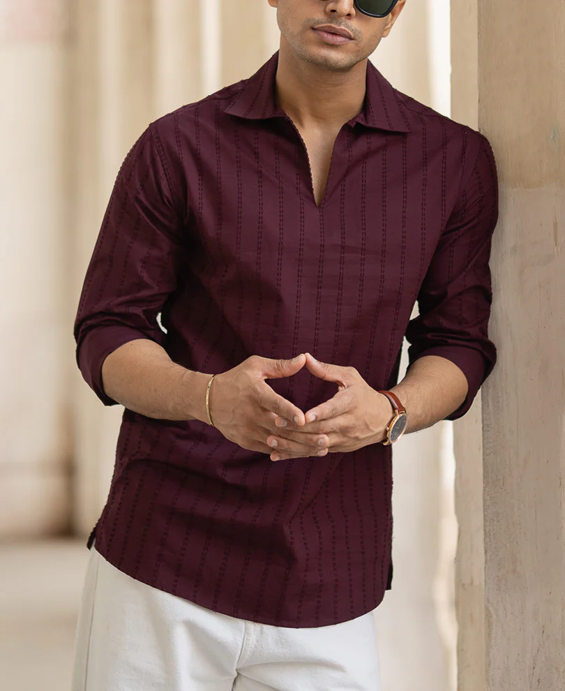 Wine Structured Regular Fit Shirt - Image 2
