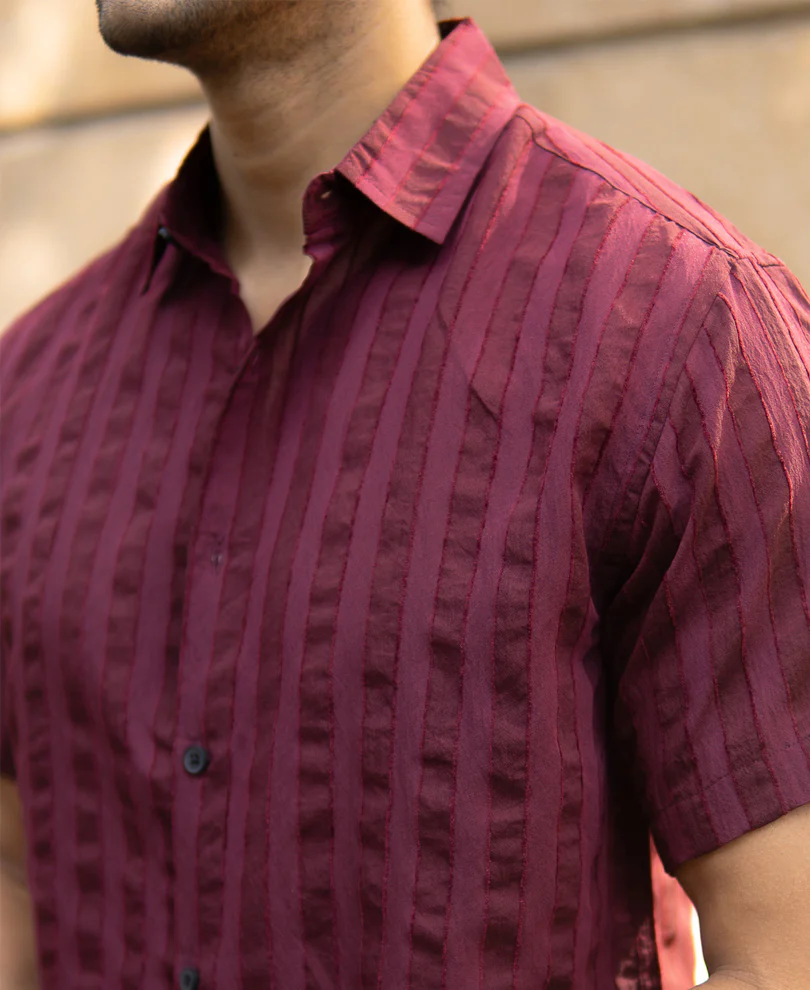 Wine Structured Self Striped Shirt - Image 3