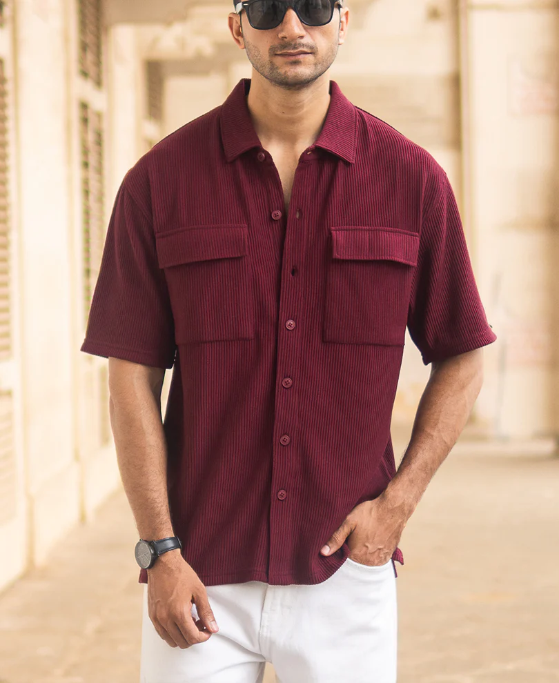 Wine Structured Shirt With Pockets - Image 2