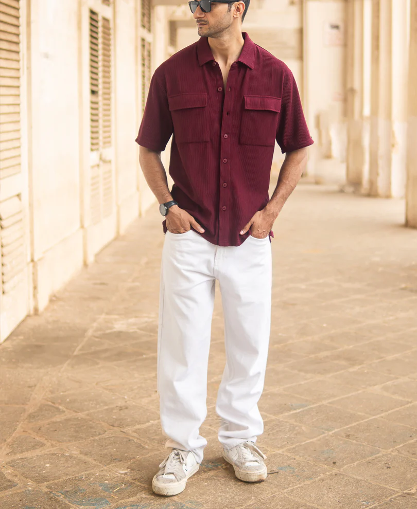 Wine Structured Shirt With Pockets - Image 6