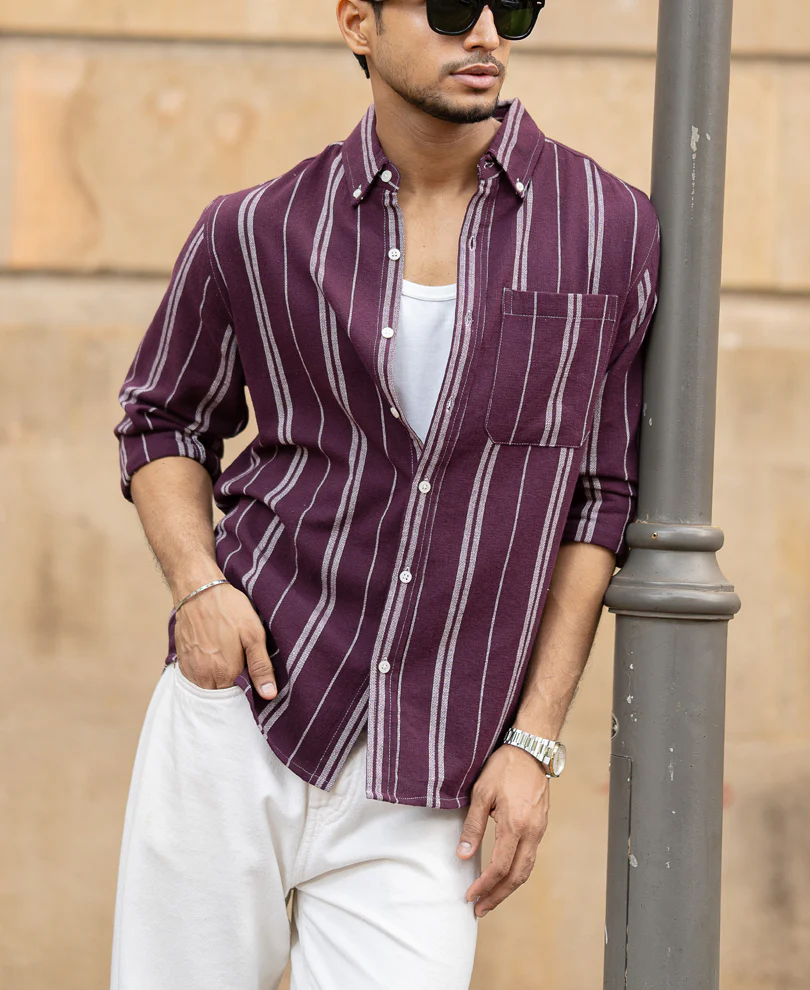Wine Structured Stripe Shirt - Image 2