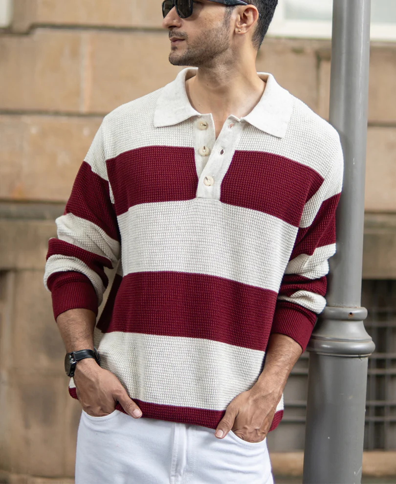 Wine Structured Stripe T-Shirt - Image 2