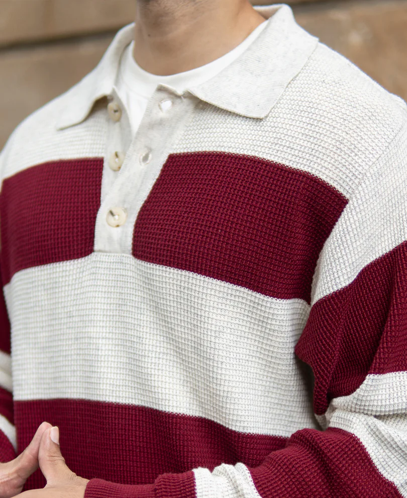 Wine Structured Stripe T-Shirt - Image 4