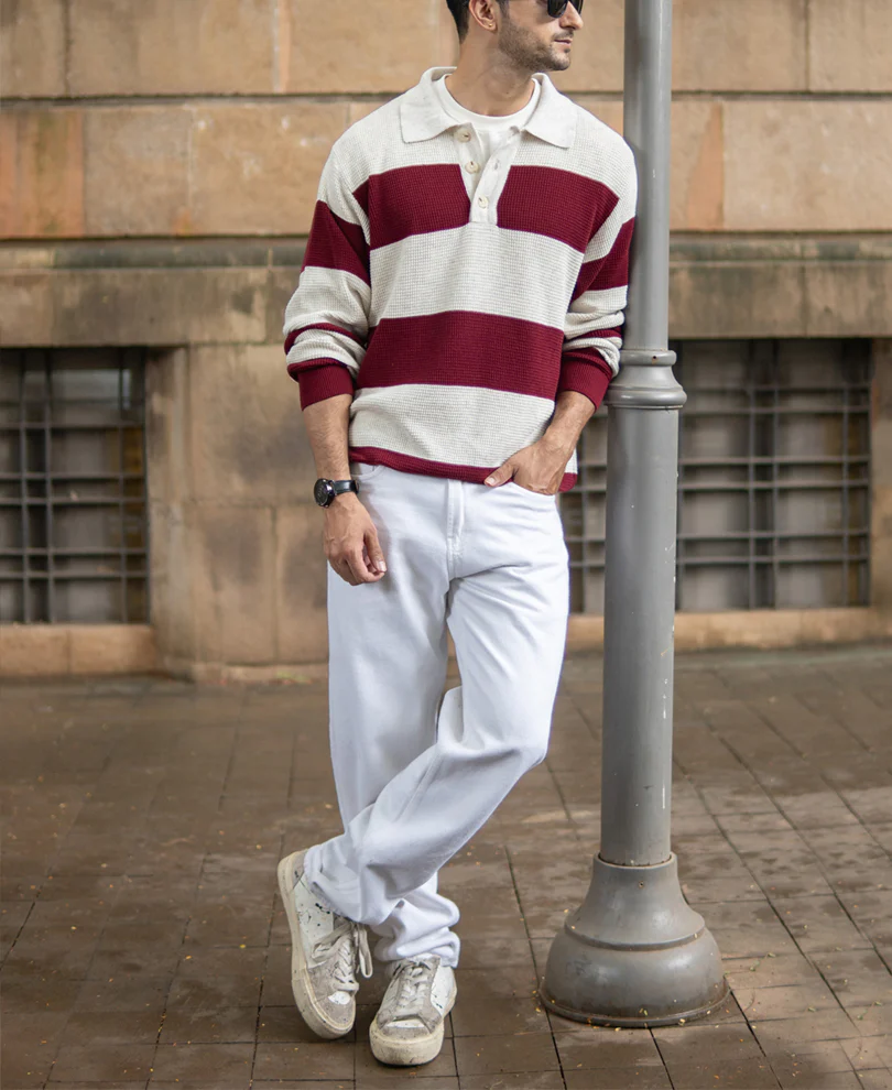 Wine Structured Stripe T-Shirt - Image 6