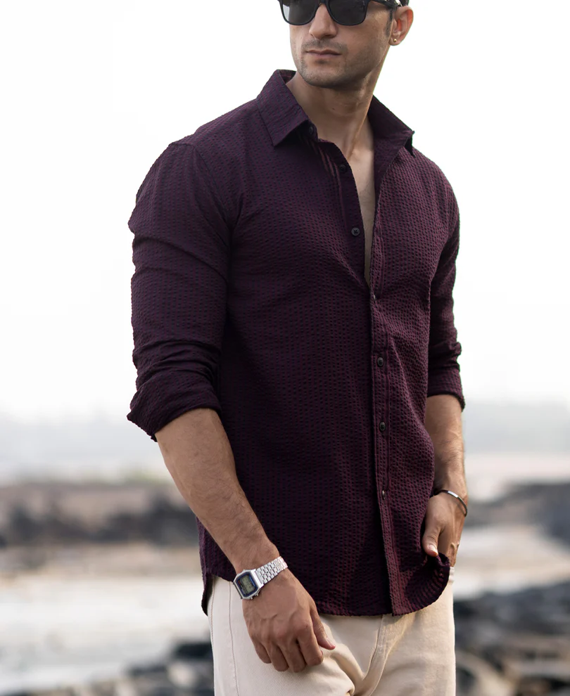 Wine Structured Striped Shirt - Image 2