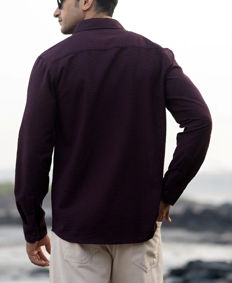 Wine Structured Striped Shirt - Image 6