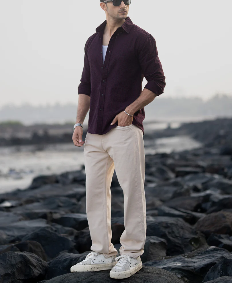 Wine Structured Striped Shirt - Image 7