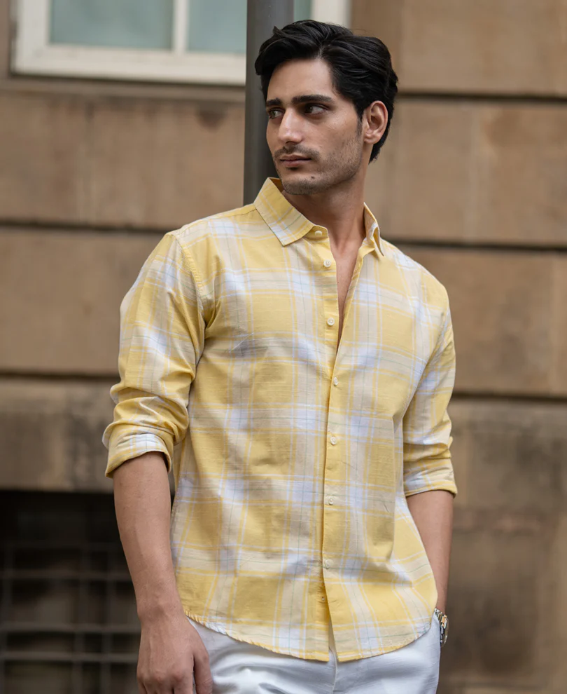 Yellow Lightweight Cotton Checks Shirt - Image 2