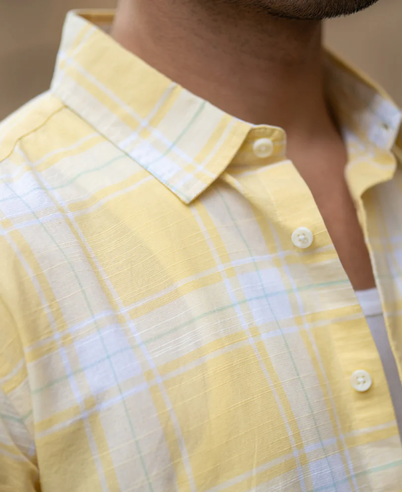 Yellow Lightweight Cotton Checks Shirt - Image 3