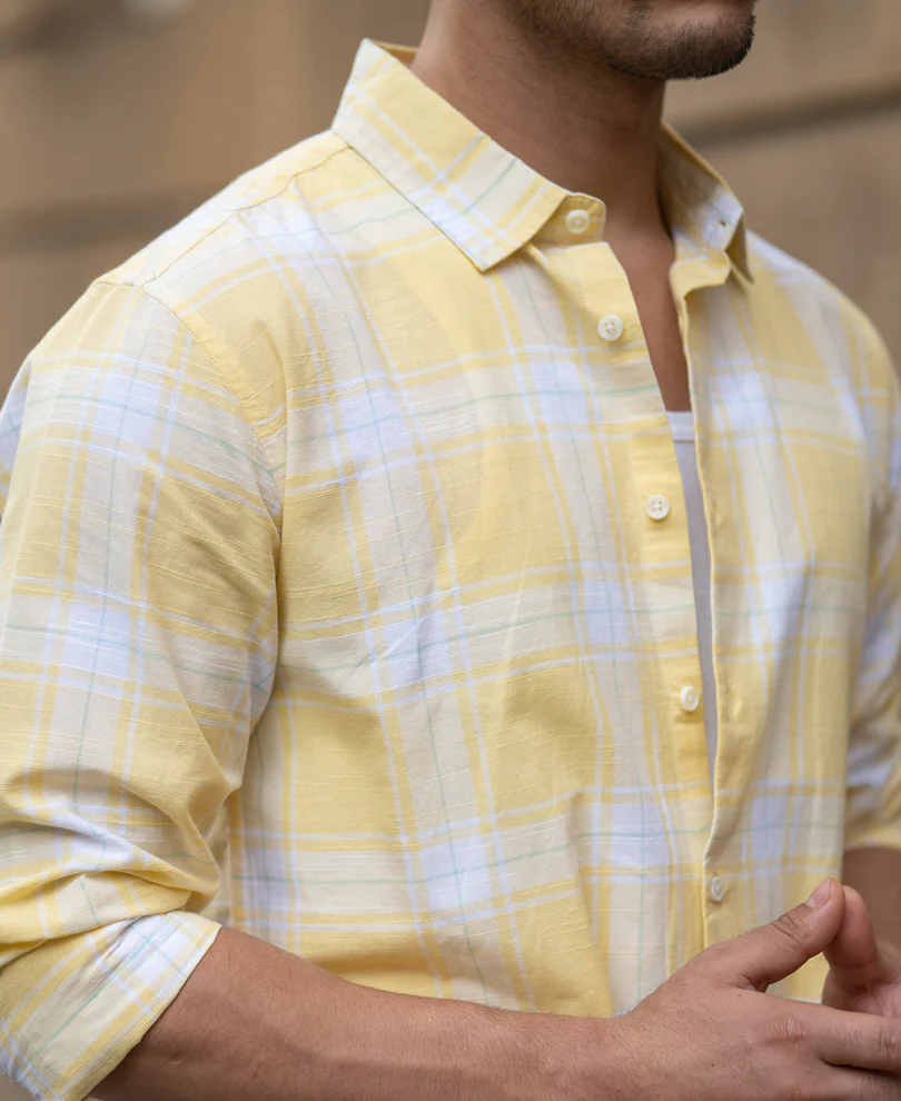 Yellow Lightweight Cotton Checks Shirt - Image 4
