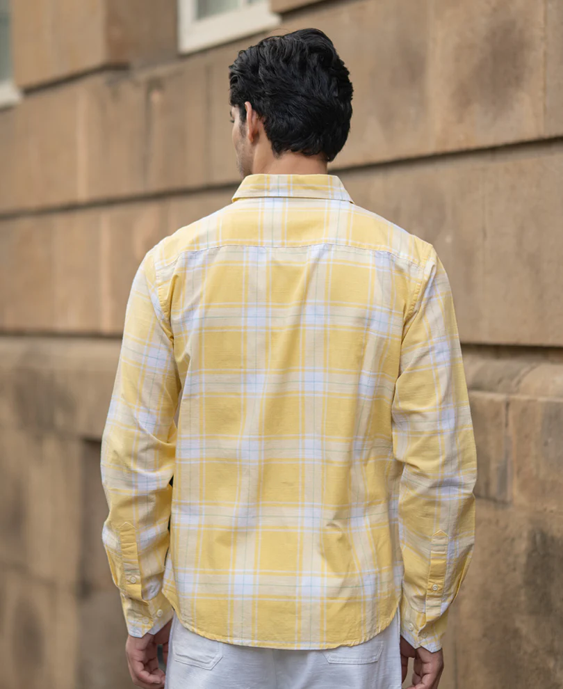 Yellow Lightweight Cotton Checks Shirt - Image 5