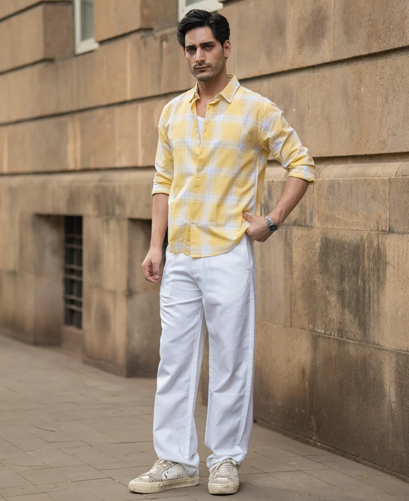 Yellow Lightweight Cotton Checks Shirt - Image 6