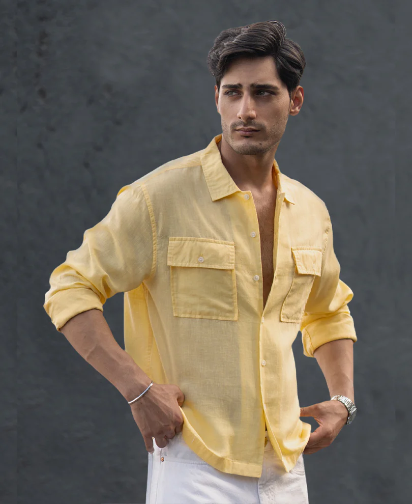Yellow Linen Double Pocket Shirt - Image 2