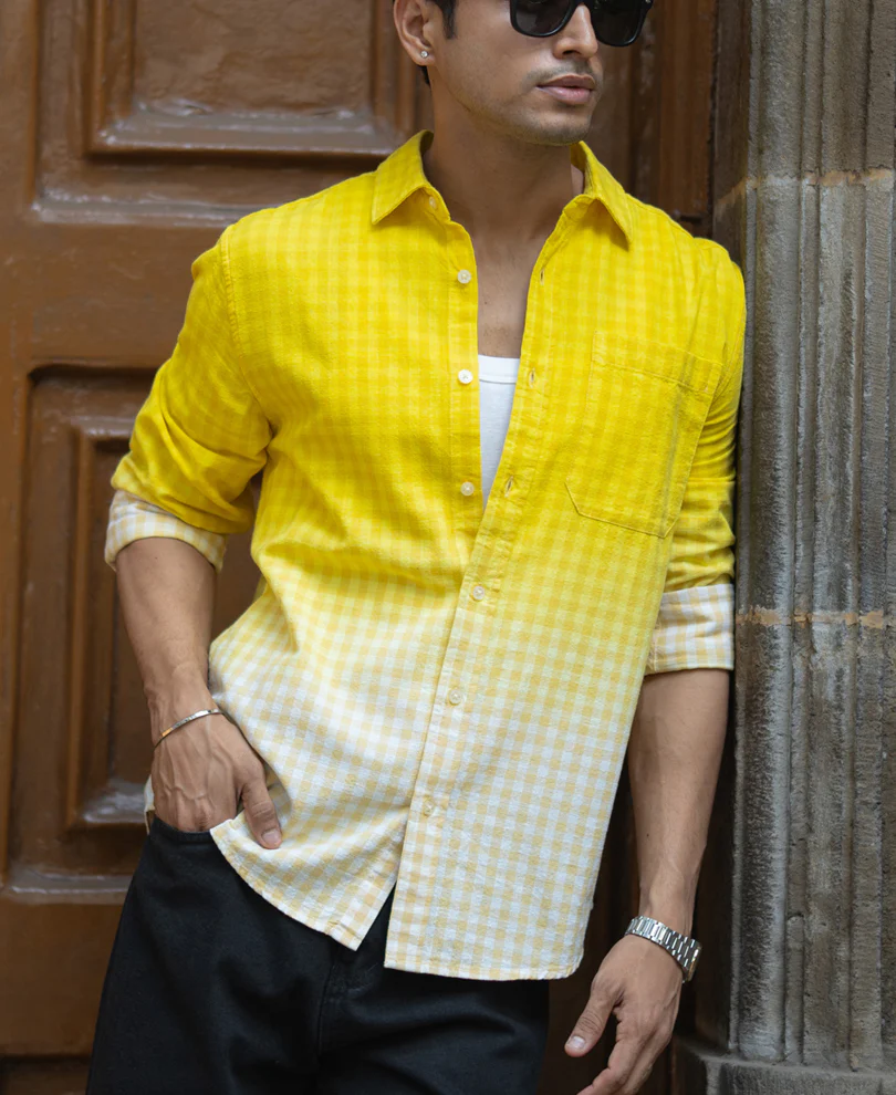 Yellow Ombre Checks Shirt - Image 2