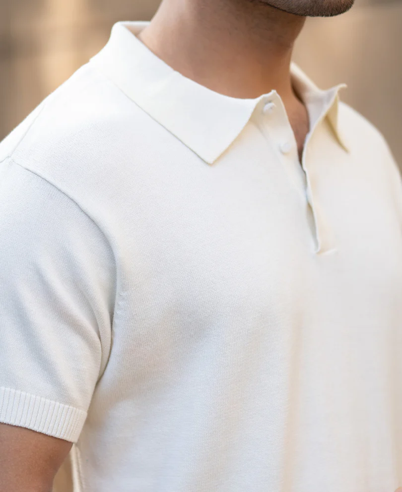 Yellow Ombre Knit Polo T-Shirt - Image 4