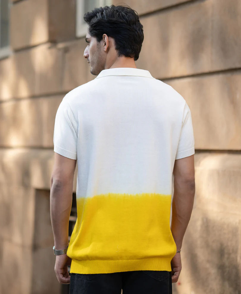 Yellow Ombre Knit Polo T-Shirt - Image 6