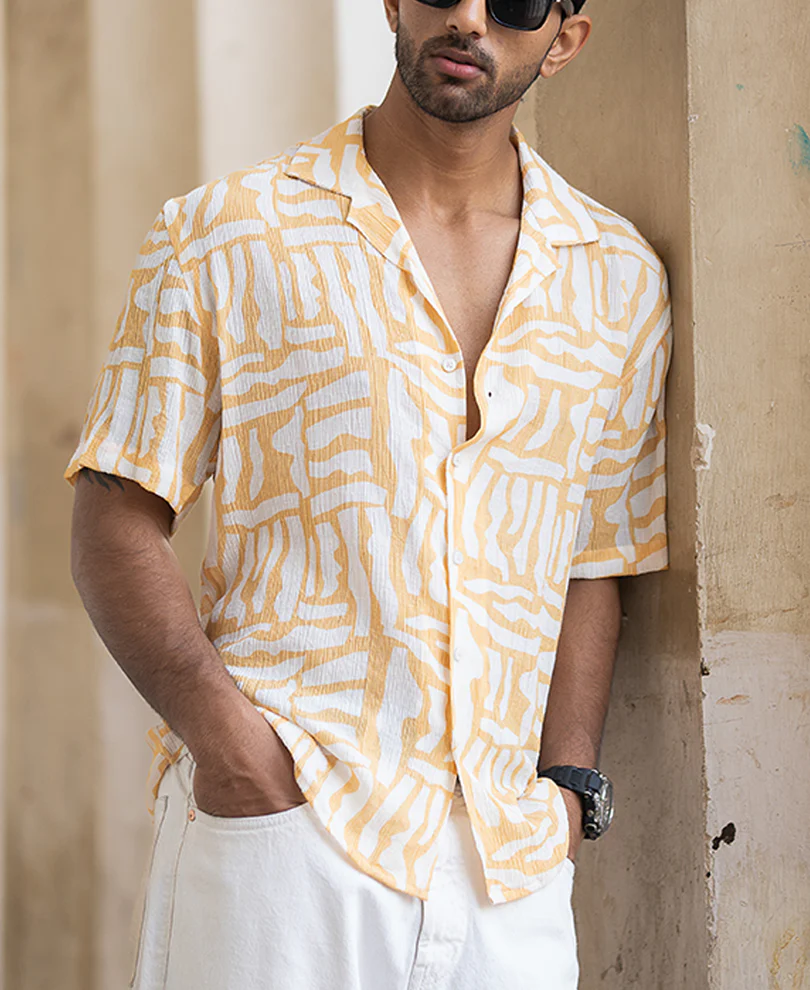 Amber Yellow Abstract Print Shirt - Image 3